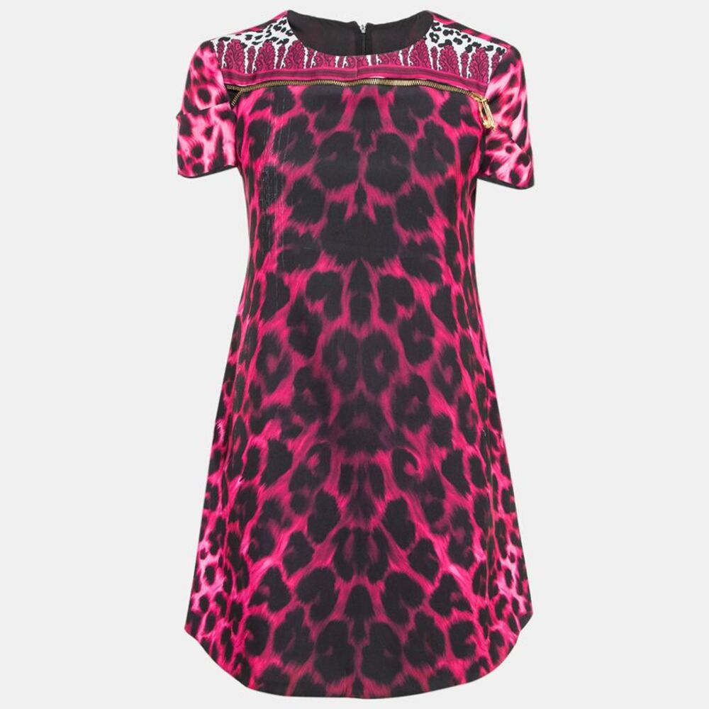 Versus Versace Pink Animal Print Zip Detail Mini Dress M
